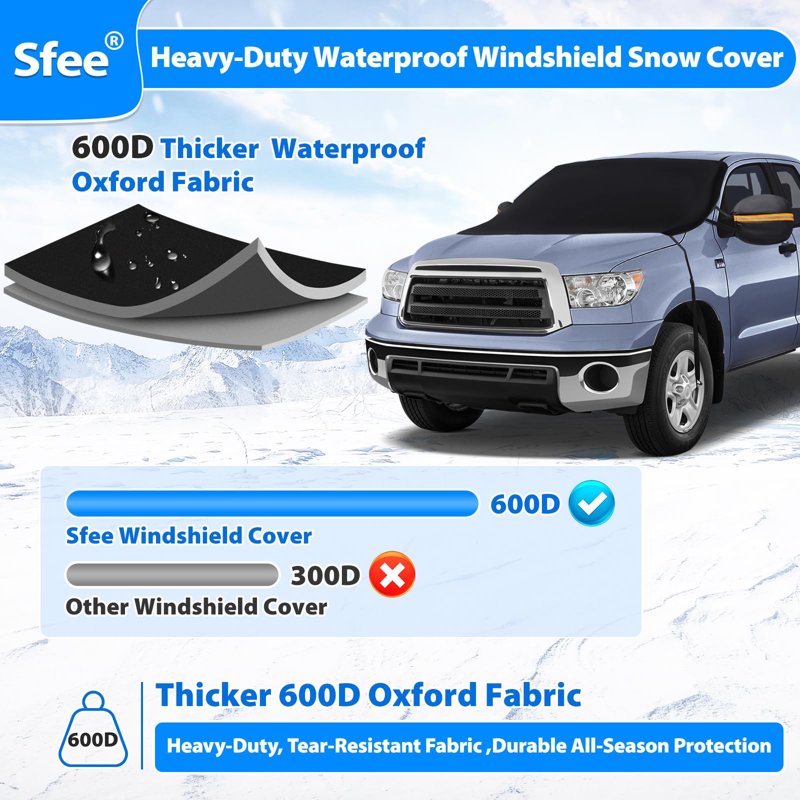 Sfee Windshield Cover for Ice and Snow Heavy-Duty 600D Waterproof Windshield Snow Cover With 2 Mirror Covers All-Weather — view 6