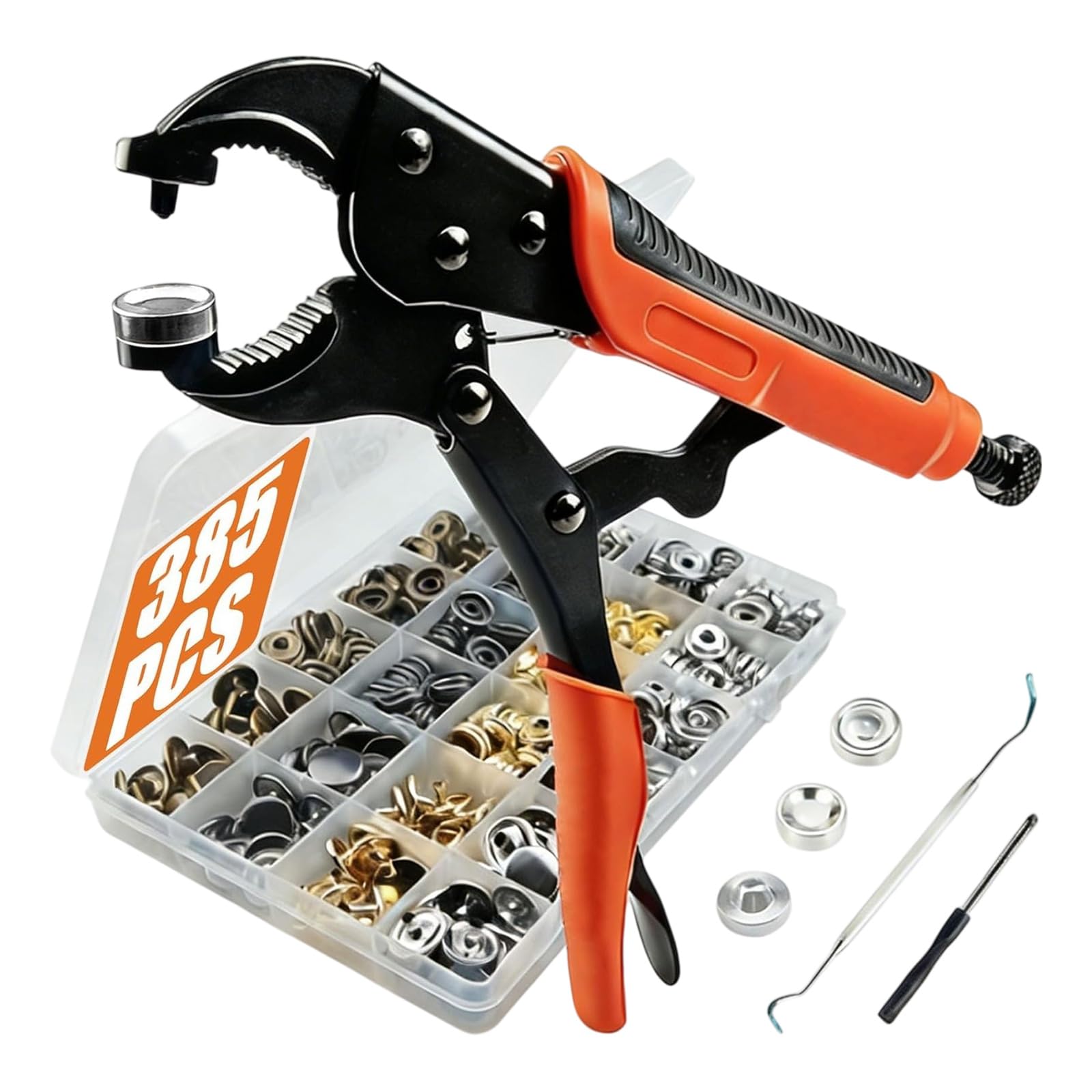 Aqvjd Silver/Black/Gold 385Pcs Stainless Steel Snapped Fastener Tool With Installation Pliers And Screwdriver For Fabric Leather Canopy Repair Rustproof Steel Break Fastener Set