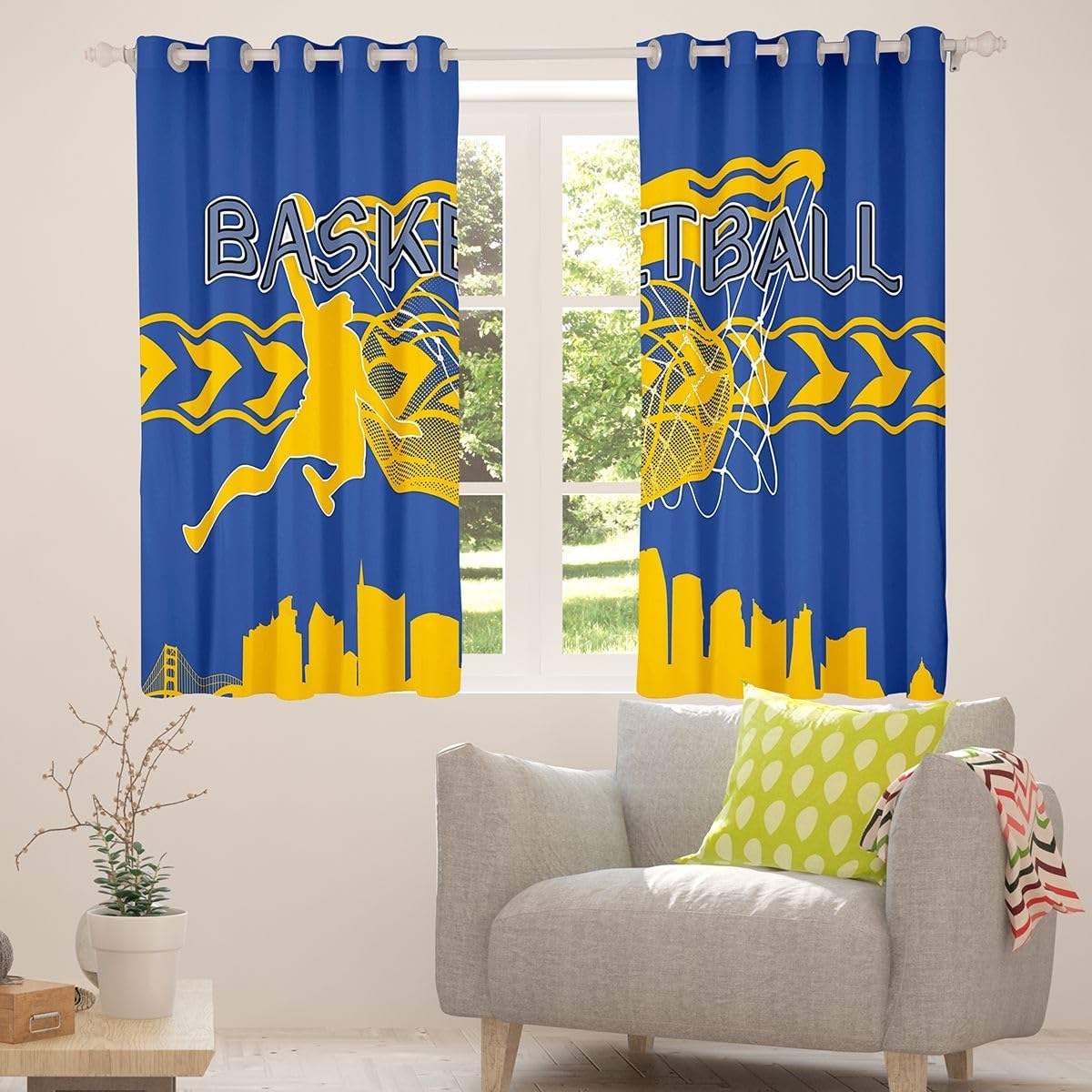 Manfei Basketball Curtains,Fashion Sports Ball Game Window Drapes Bedroom Blackout,Basketball Athlete Window Treatment Grommet Top 2 Panels,52Wx63L