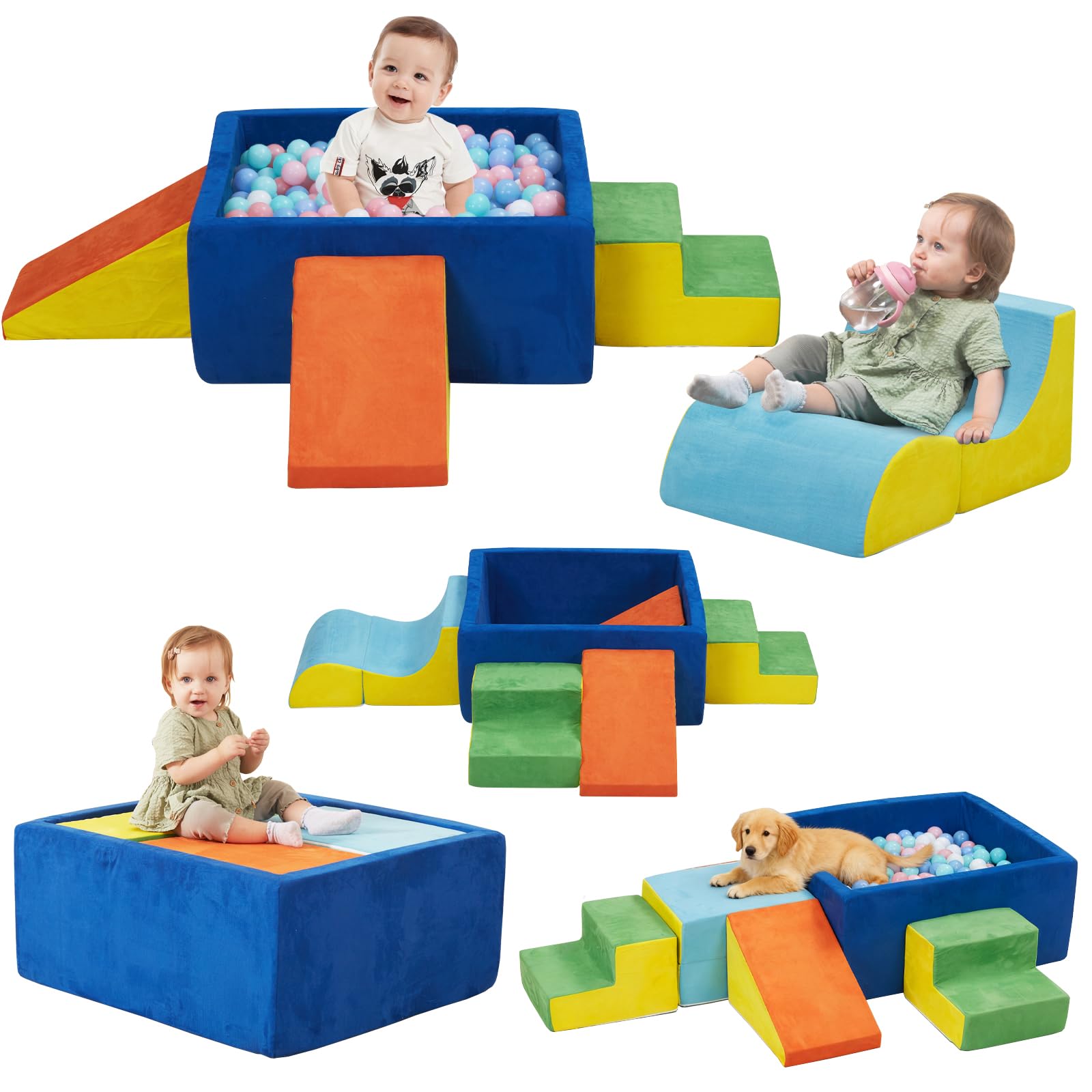 6-Piece Foam Climbing Blocks with Square Ball Pit for Toddlers, Colorful