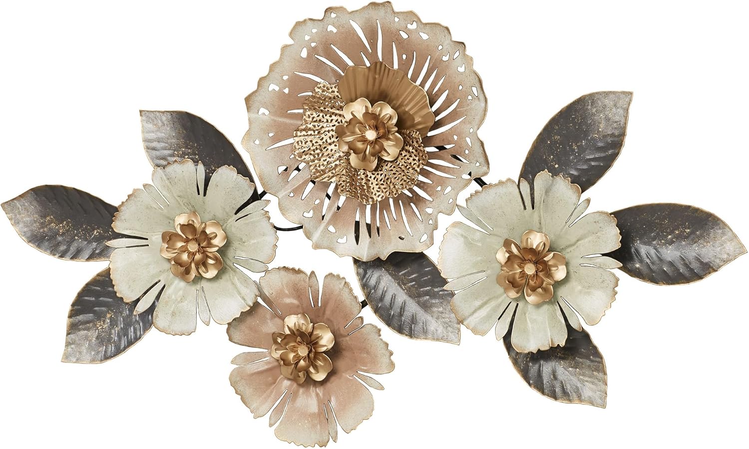 Touch of Class Floral Rhapsody Metal Wall Art | Dusty Blush, Ivory, and Gold Flowers | Hanging Sculpture Decor for Bedroom, Living Room, Hallway, Foyer