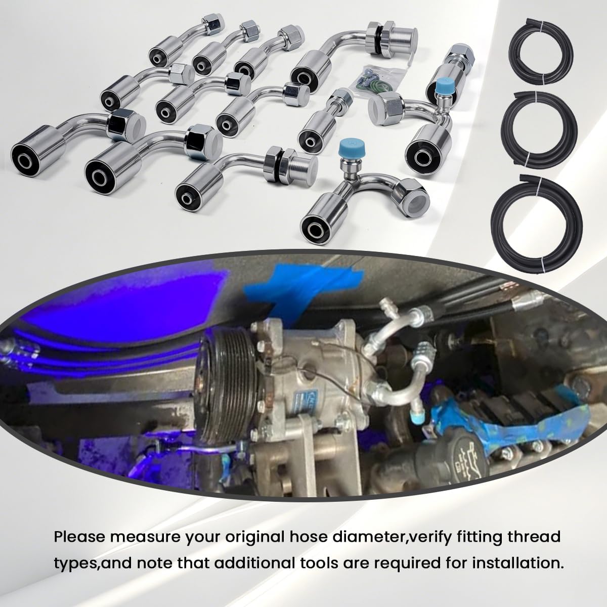 AC Hose Kit R134a for GM Cars Truck Vehicle such as for Buick Chevrolet Cadillac GMC Wuling Baojun Holden Air Conditions Ext Length Hoses with Fittings and O-rings