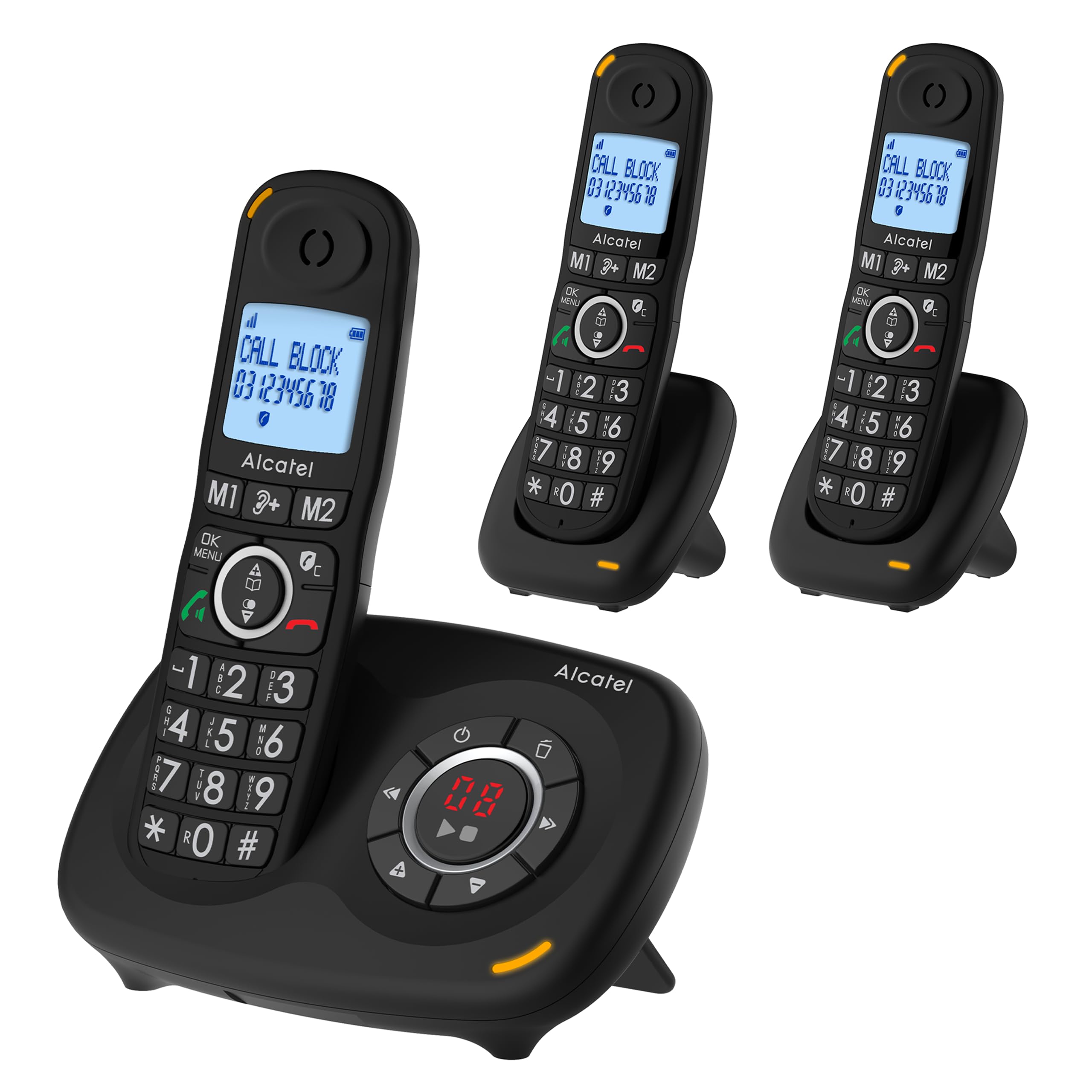 ALCATEL XL595 B Voice Trio - Telefono Fisso Senza Fili Senior Con Risponditore - Grande Schermo Retroilluminato - Mani Libere - Funzione Blocco Chiamate - Audio Boost - Risponditore 14 Min - 3