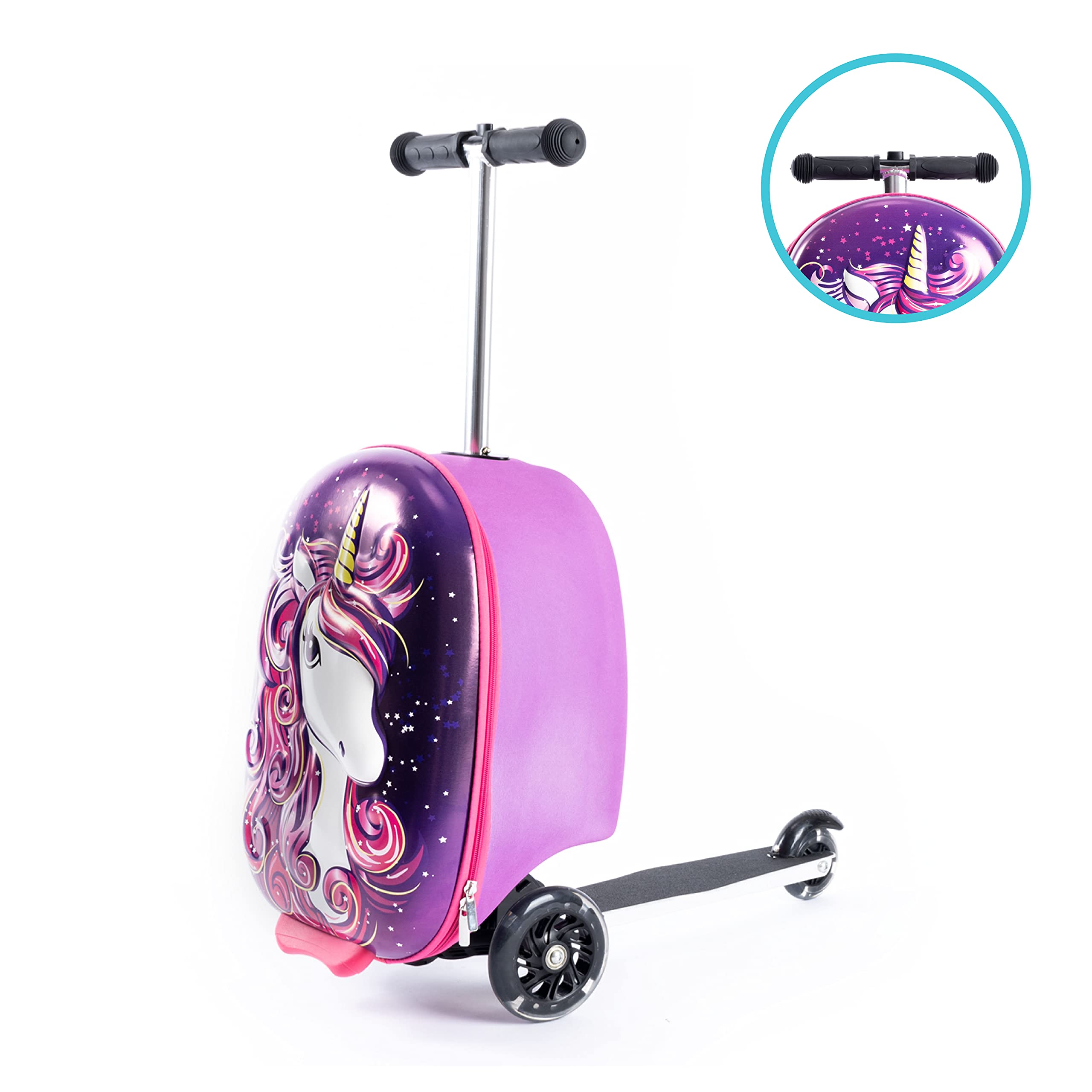Kiddietotes 3D Hardshell Ride On Suitcase Scooter for Kids Cute