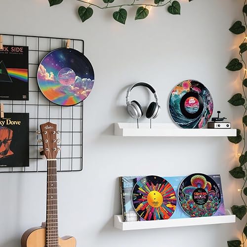 Miniatura 6 de DOODLREAM 4 unidades de discos de vinilo de ensueño para decoración de pared de 12 pulgadas, nubes de hongos hippy para estética de habitación,