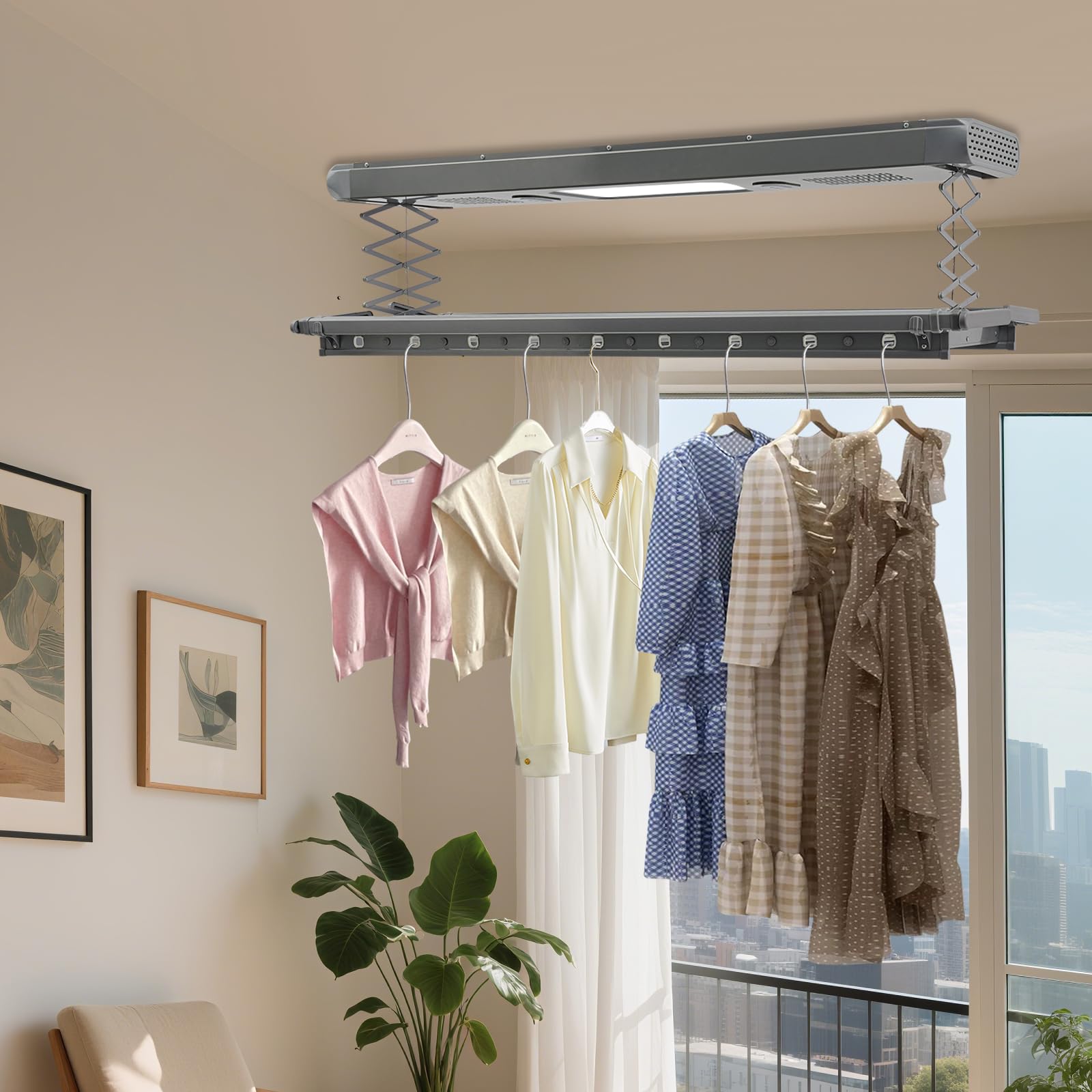 WäSchestäNder Ausziehbar 130-215 cm DeckenwäSchetrockner Mit Beleuchtung Und Fernbedienung Max 35kg AbsenkhöHe FüR Mehrere KleidungsstüCke Deckentrockner Mit Sterilisationsfunktion