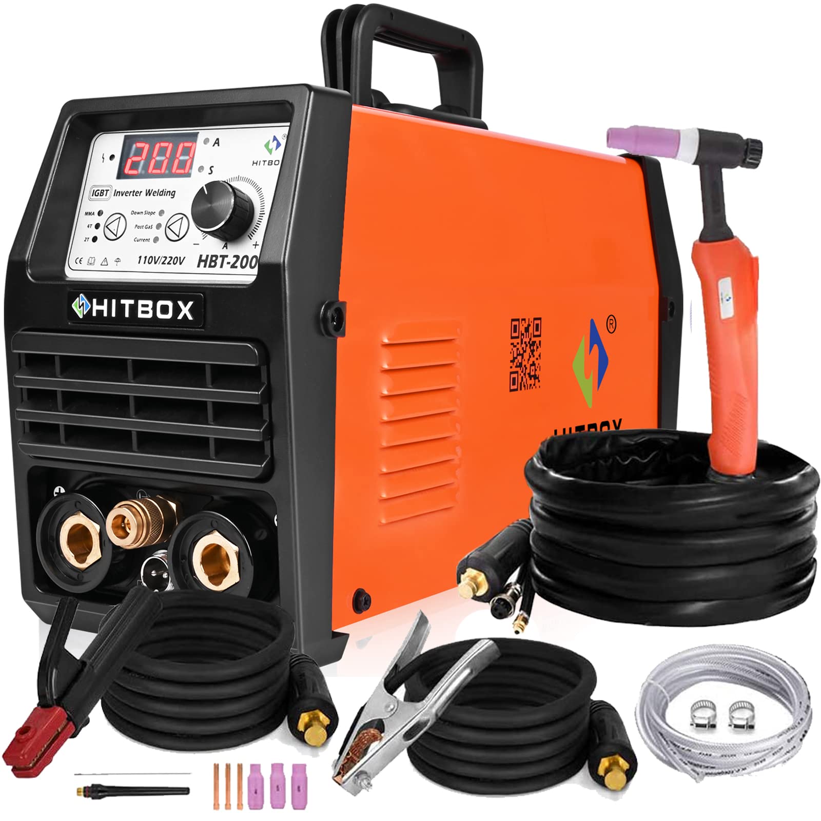 HITBOX Tig Welder Welding Machine 200Amp,110/220V High Frequency Dual Voltage 2 in 1 IGBT Digital In