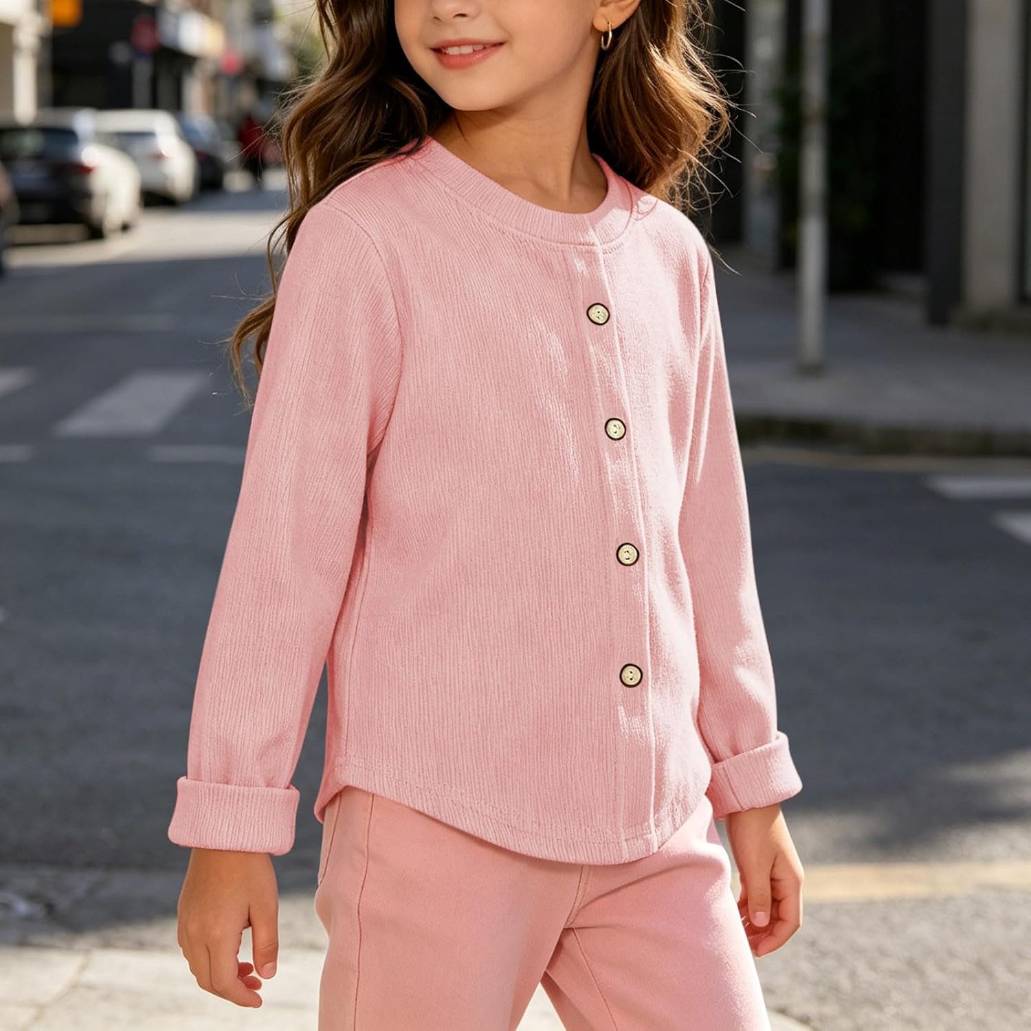 Girls Basic Cardigan Button Up Knitted School Sweater Loose Soft Casual Outerwear for Kids Everyday Outfits