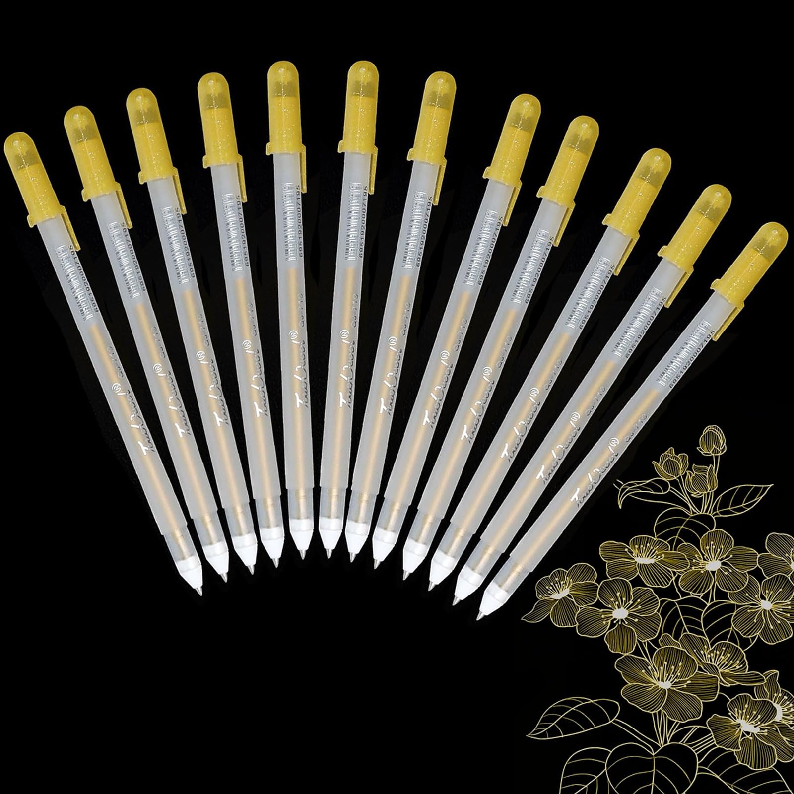 Fine Point Gold Gel Pen Set, 12 Pcs Exam Gold Ink Pens, 0.8 mm Fine Line Drawing Pens, Fine Tip Highlight Sketching Pens