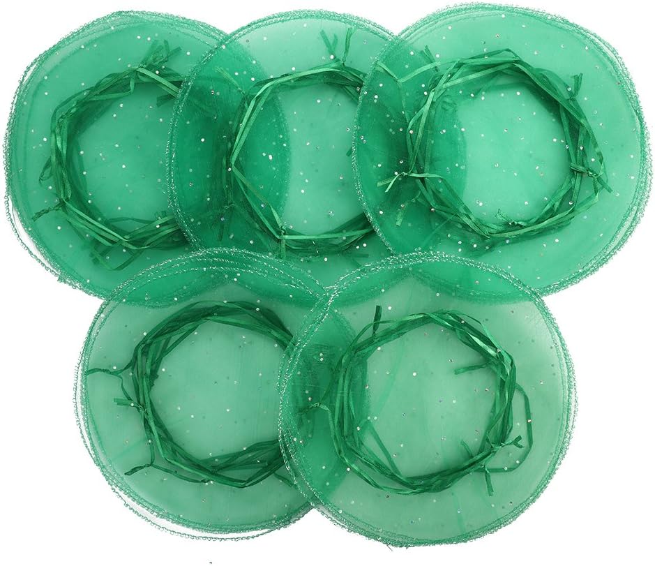 Dealglad Round Organza Bags, 50pcs 9.8 Inch Drawstring Jewelry Candy Pouch Christmas Wedding Party Favor Gift Packaging Bags (Green) - Image 4
