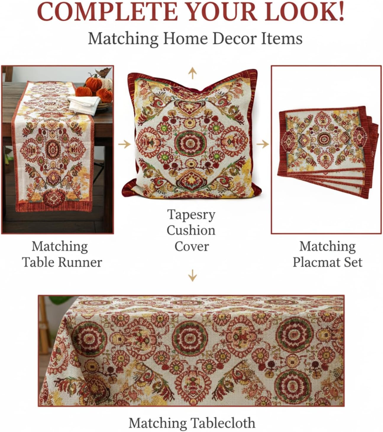 Tache 18x18 Rococo Elegant Ornate Burgundy Ivory Paisley Cotton Linen Tapestry Woven Throw Pillow Cover, 2-Pieces
