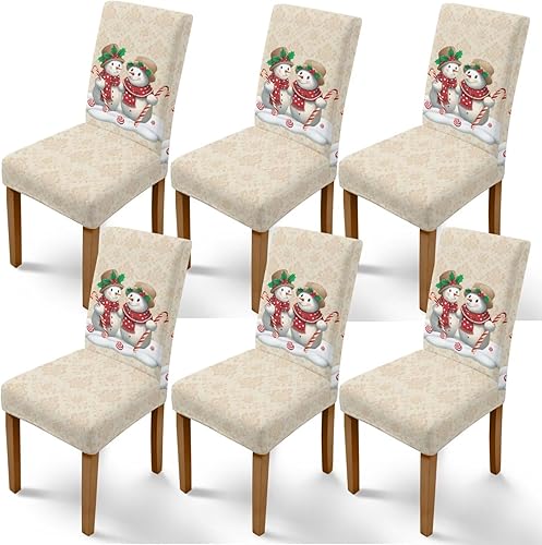 Miniatura 18 de Rnyleeg Juego de 4 fundas de silla de Navidad para sala de estar, sin brazos, copo de nieve, muñeco de nieve, fundas elásticas para sillas de Muñeco