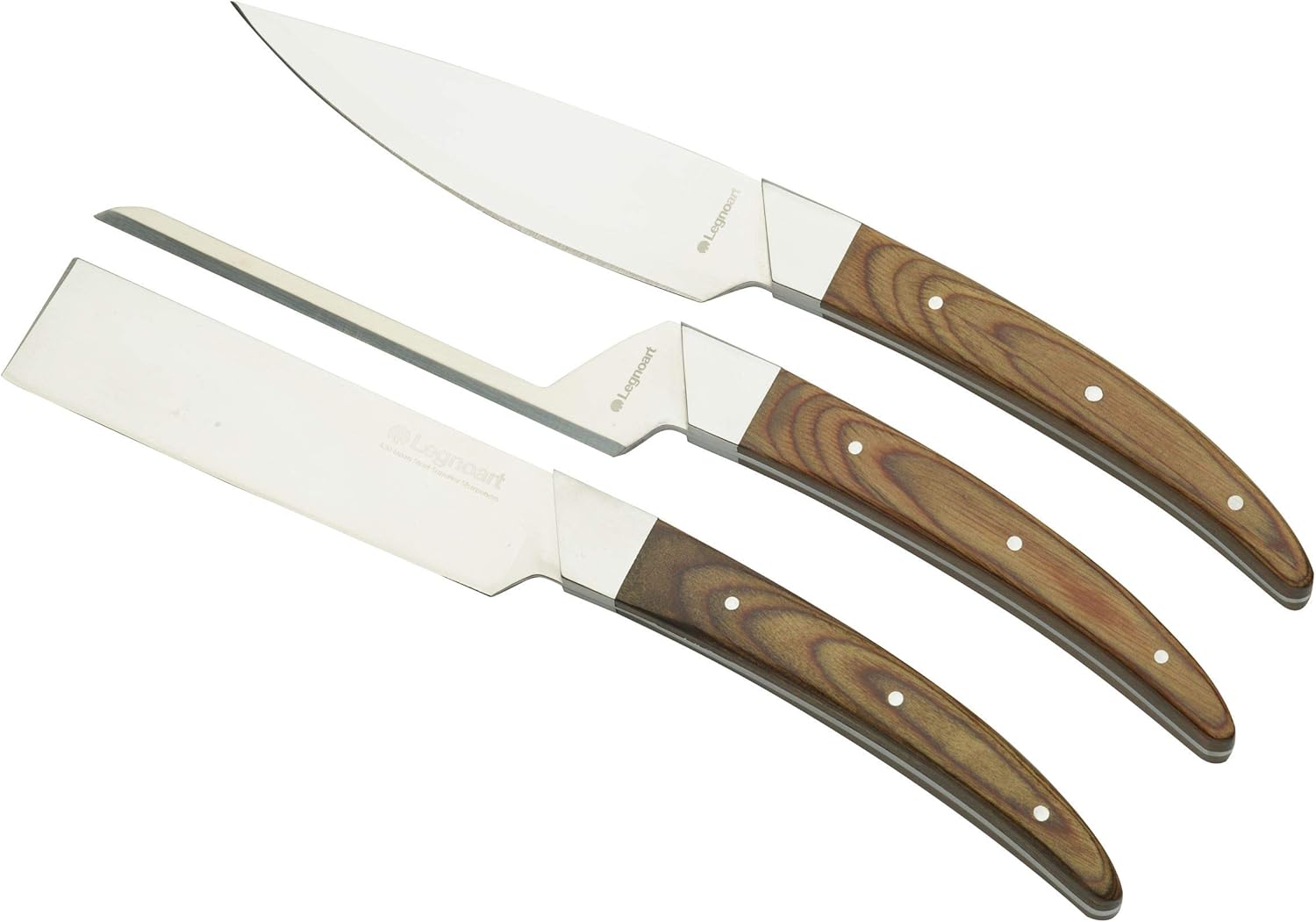 Legnoart Caseus 3-Piece Cheese Knife Set with Light Wood Brown Handle