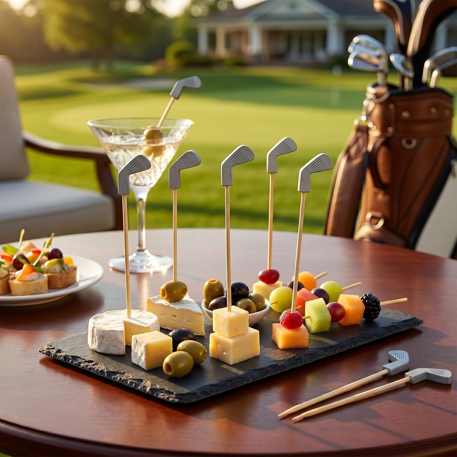 100Pcs 4.7 Inch Golf Party Food Sticks, Reusable Bamboo Food Skewers Set