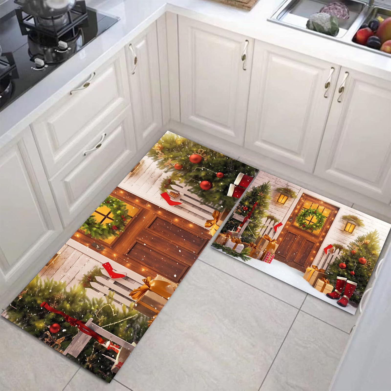 Tapis de cuisine antidérapant contre les taches de graisse, lot de 2 vert lavable