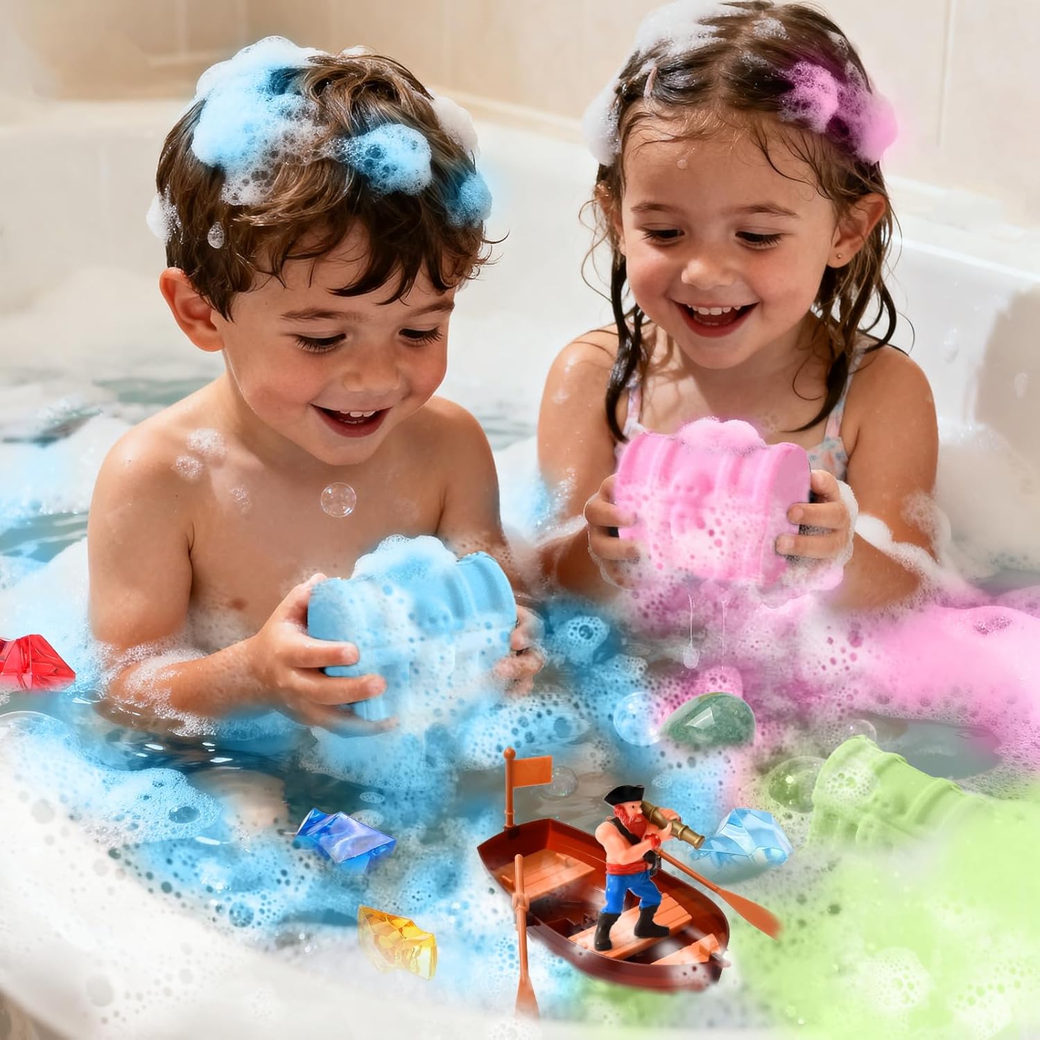 Bath Bombs for Kids with Diving Gem Toys Inside, 12 Pack Treasure Chest Bath Bombs with Surprise Pirate Accessories Pretend Playset, Handmade Bubble Bath Fizzies Birthday Christmas Gift Set - Image 7