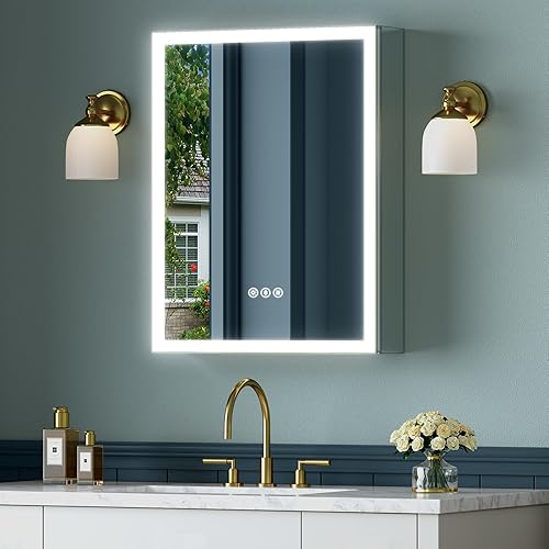 Miniatura 13 de Botiquín de 24 x 32 pulgadas con luces, marco de aleación de aluminio, enchufable o cableado, empotrado o montaje en pared, puertas de espejo/3