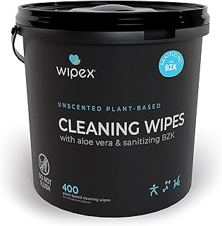 Wipex Gym & Fitness Cleaning Wipes, 400ct Dispensing Bucket with Sanitizing BZK Antiseptic - Great to use in Gyms, Fitness & Yoga Studios, Spas and School Athletics