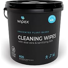 Wipex Gym &amp; Fitness Cleaning Wipes, 400ct Dispensing Bucket with Sanitizing BZK for Hands, Great for Gym, Studios and Fitness Centers 400 Count (Pack of 1)