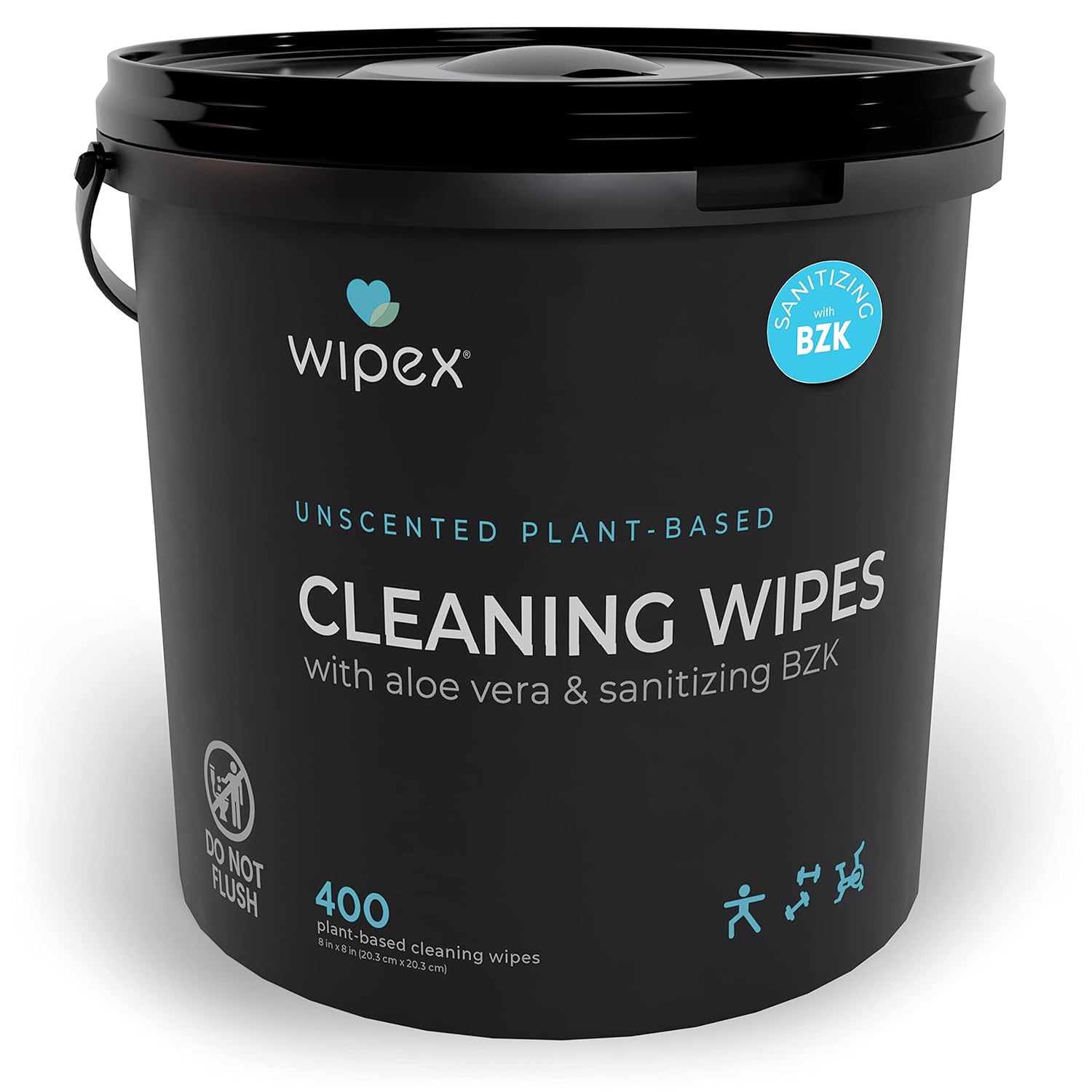 Wipex Gym Fitness Cleaning Wipes 400ct Dispensing Bucket with Sanitizing BZK for Hands Great for Gym Studios and
