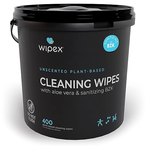 Wipex Gym & Fitness Cleaning Wipes, 400ct Dispensing Bucket with Sanitizing BZK for Hands, Great for Gym, Studios and Fitness Centers 400 Count (Pack of 1) - Bucket BZK - 400 Count (Pack of 1)