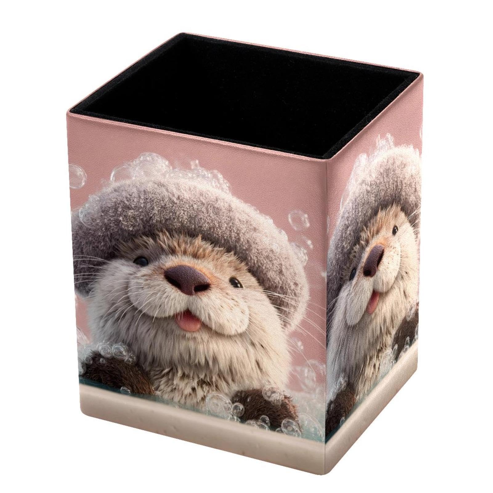 VAPOKF Pencil Holders for Desk, Cute Otter Printed Pen Holders Pen Pot Makeup Brushes Storage Desktop Stationery Supplies Organiser for Home Office