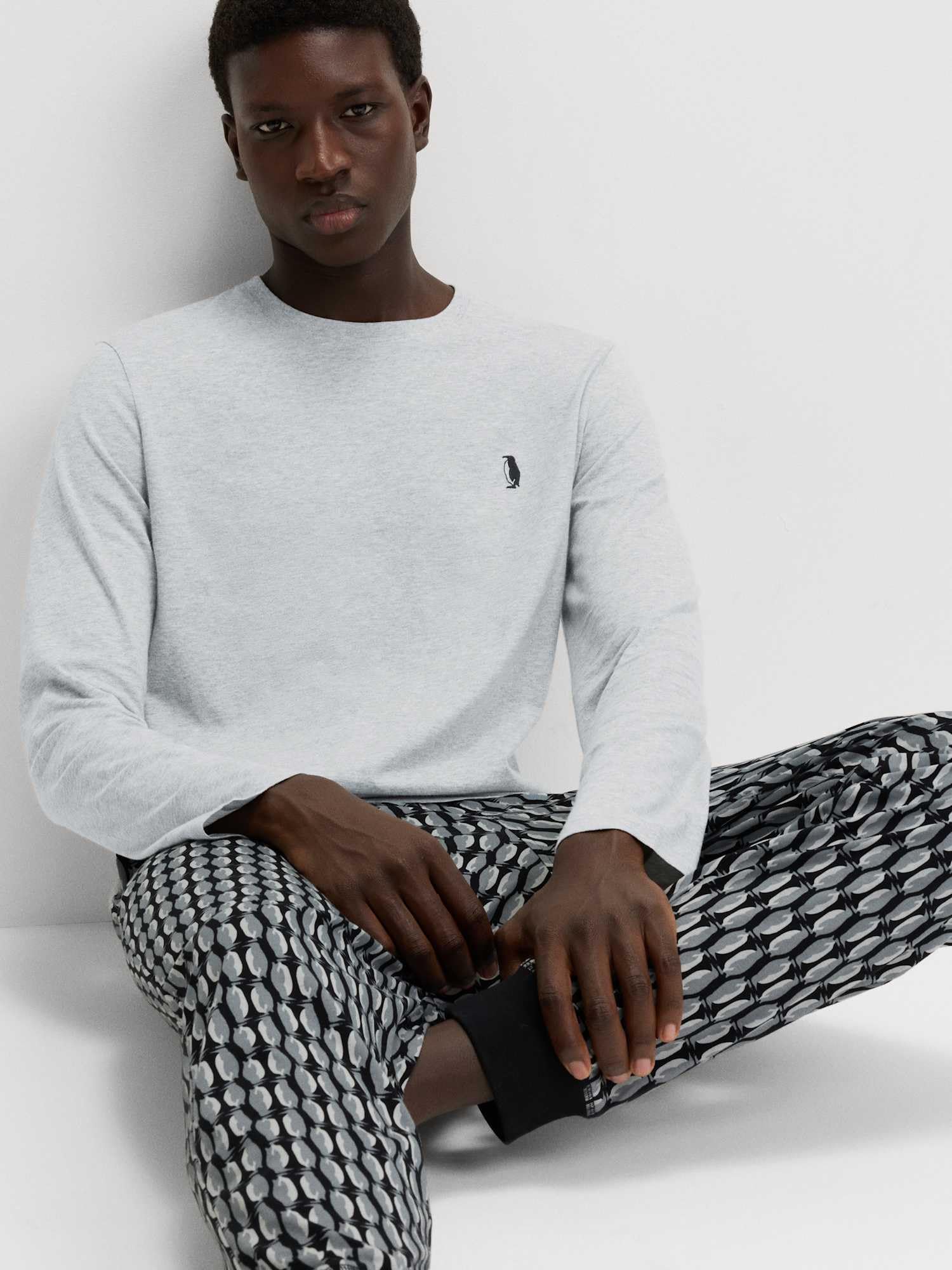 Marks & Spencer Pyjama Imprimé Pingouin Homme en Pur Coton, Coupe Standard, Taille Élastiquée, avec Poches