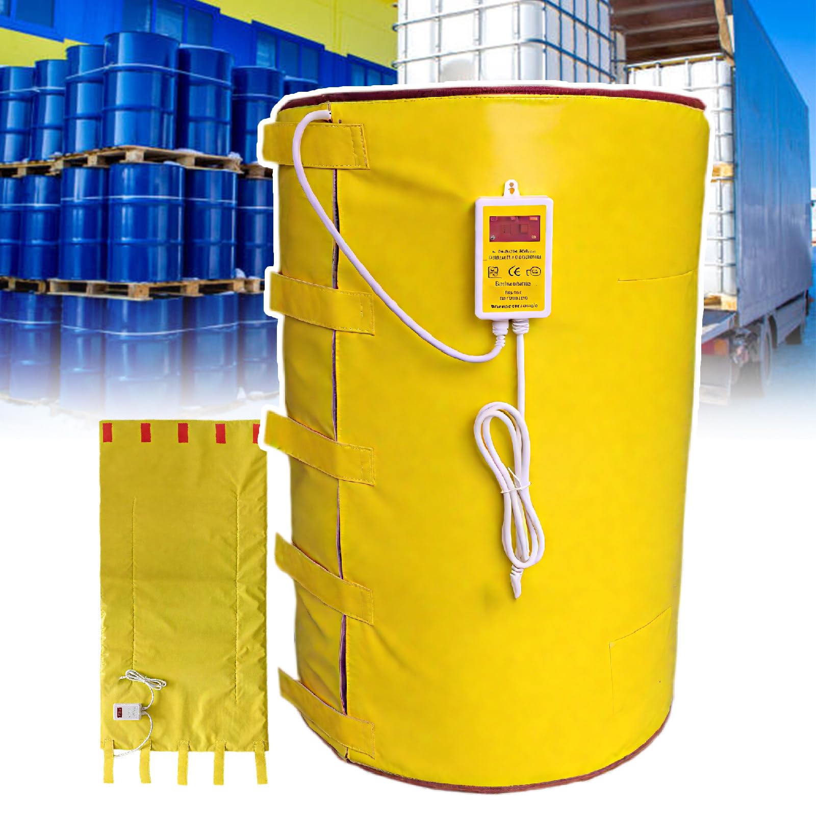 Metalowy Podgrzewacz Beczek 2000 W | Koc Grzewczy Do Wiader 55 Galonów | Zewnętrzna Kontrola Temperatury 0-200°C | Elastyczna I Odłączana Konstrukcja