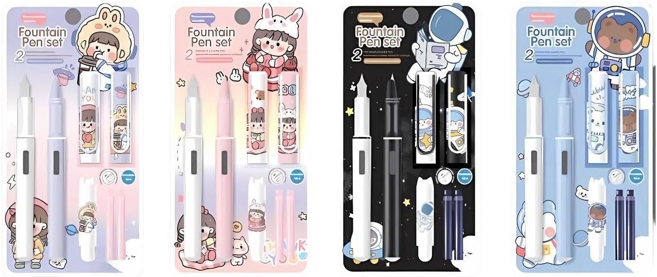 Crackles Fountain Pen for Students Erasable Pen Set for School Gift for Kids Birthday Return Gift Pen for Office School Stationery Items for Kids - Stationery Kit & Set- Random Colours (Blue Ink)