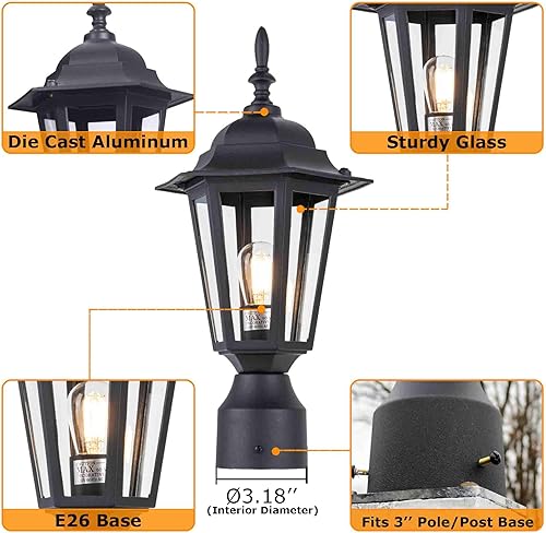 Miniatura 4 de LIT-PaTH Lámpara de poste para exteriores de 16 pulgadas, farol de poste exterior con vidrio transparente, iluminación de poste de aluminio cableado
