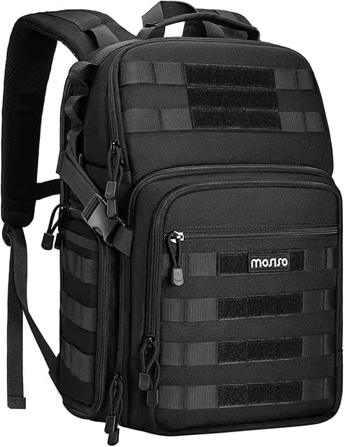 MOSISO Camera Backpack, DSLR/SLR/Mirrorless Photography Tactical Camera Bag Case Outdoor Hiking Tripod Holder&15-16 inch Laptop Compartment Compatible with Canon/Nikon/Sony/DJI Mavic Drone, Black