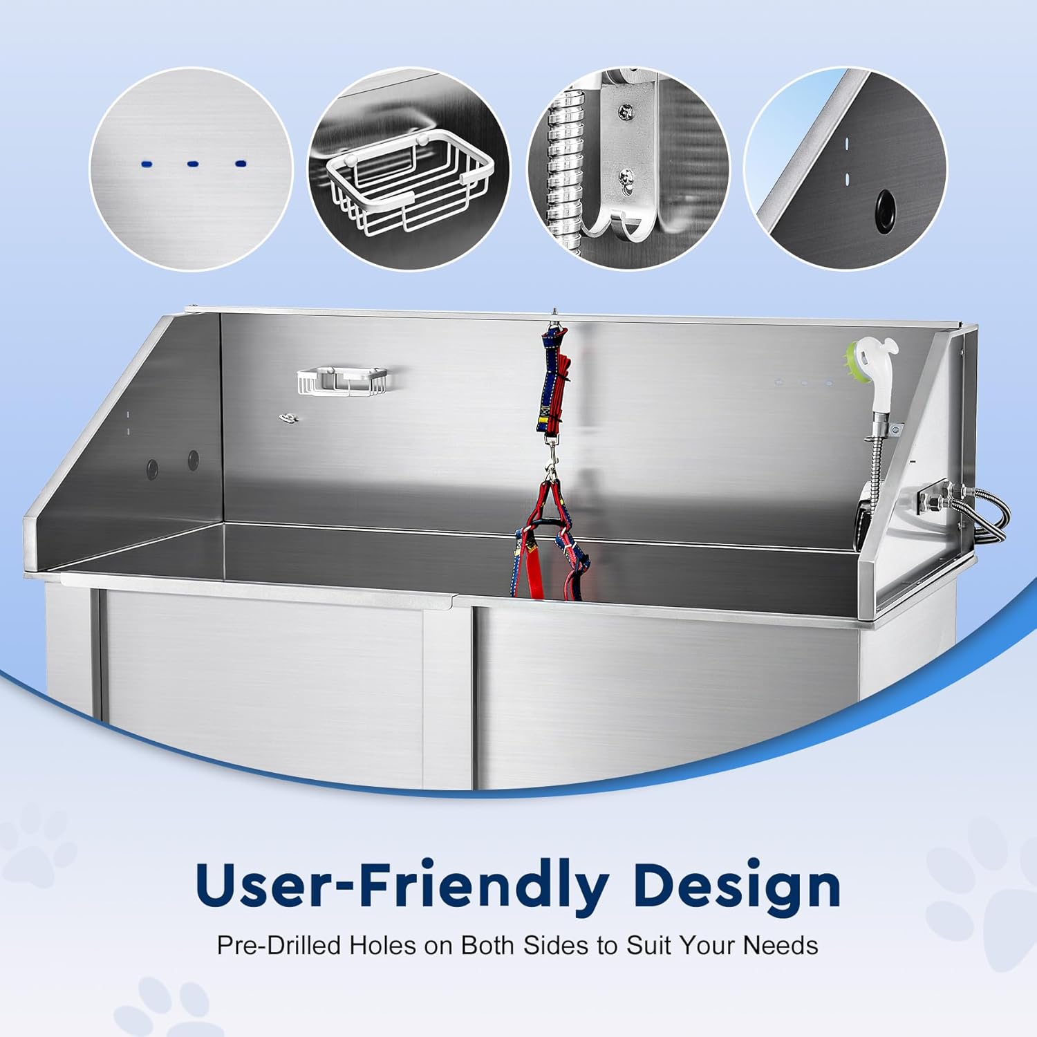 CO-Z 50" Electric Dog Bathing Station Height Adjjustable, Professional Stainless Steel Dog Grooming Bathtub for Medium Small Dogs,Dog Washing Station for Home with Faucet and Accessories