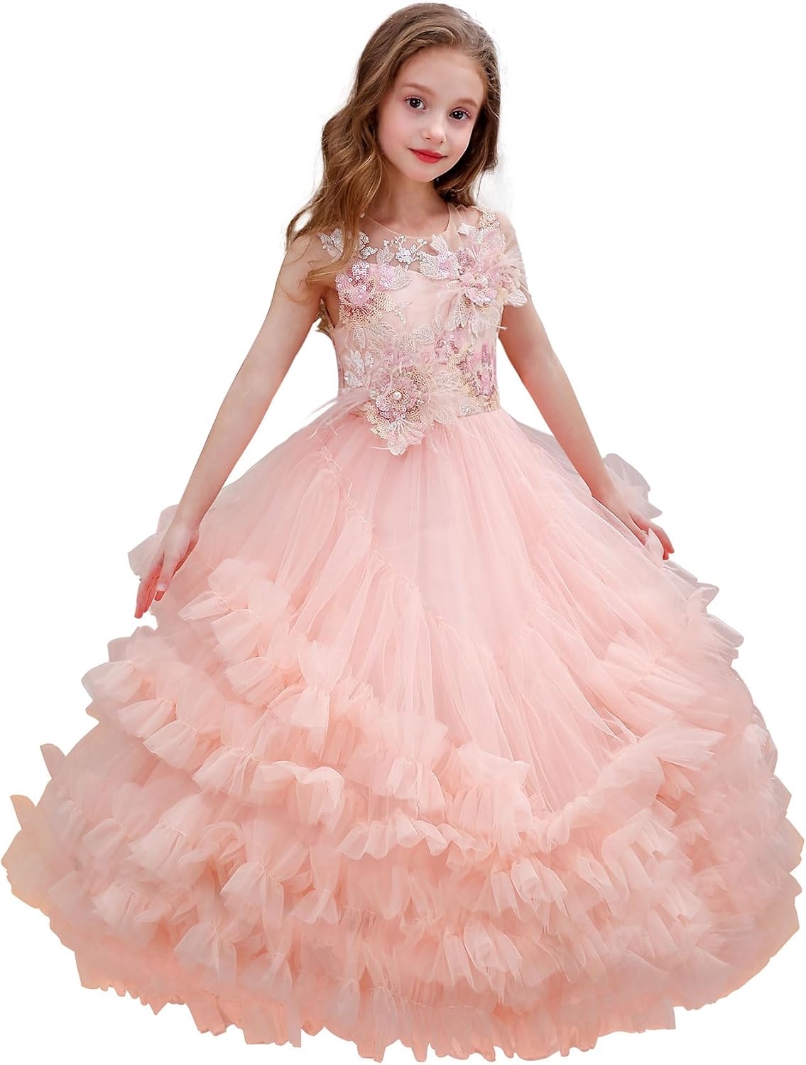 ABAO SISTER Sparkling Flower Girls Princess Pageant Dreses Party Prom Puffy Ball Gowns Formal Dresses