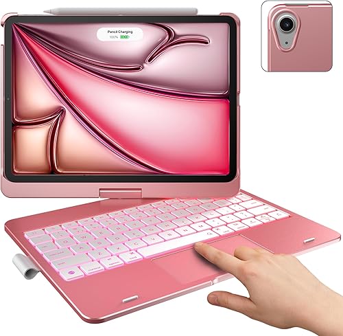 typecase Funda con teclado táctil con trackpad para iPad Air de 11 pulgadas (M3 2025 M2 2024) rotación de 360 - Retroiluminación de 11 colores -