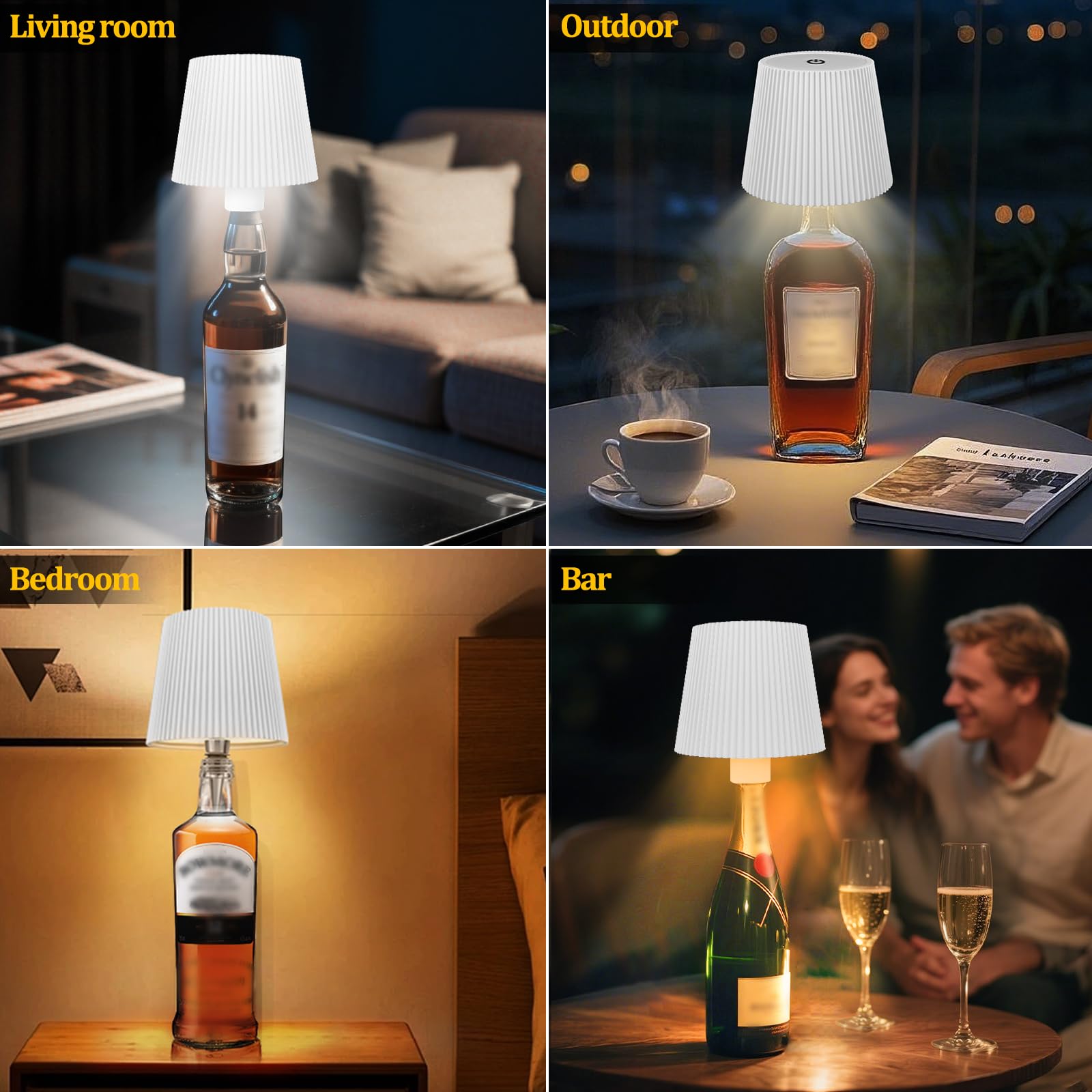 Lámpara LED Recargable Para Botella, 3 Modos De Temperatura De Color Ajustables, Táctil, Protección IP54, Lámpara Mesa Inalámbrica Recargable USB, Ideal Para Restaurante, Dormitorio, Jardín,(Blanco)