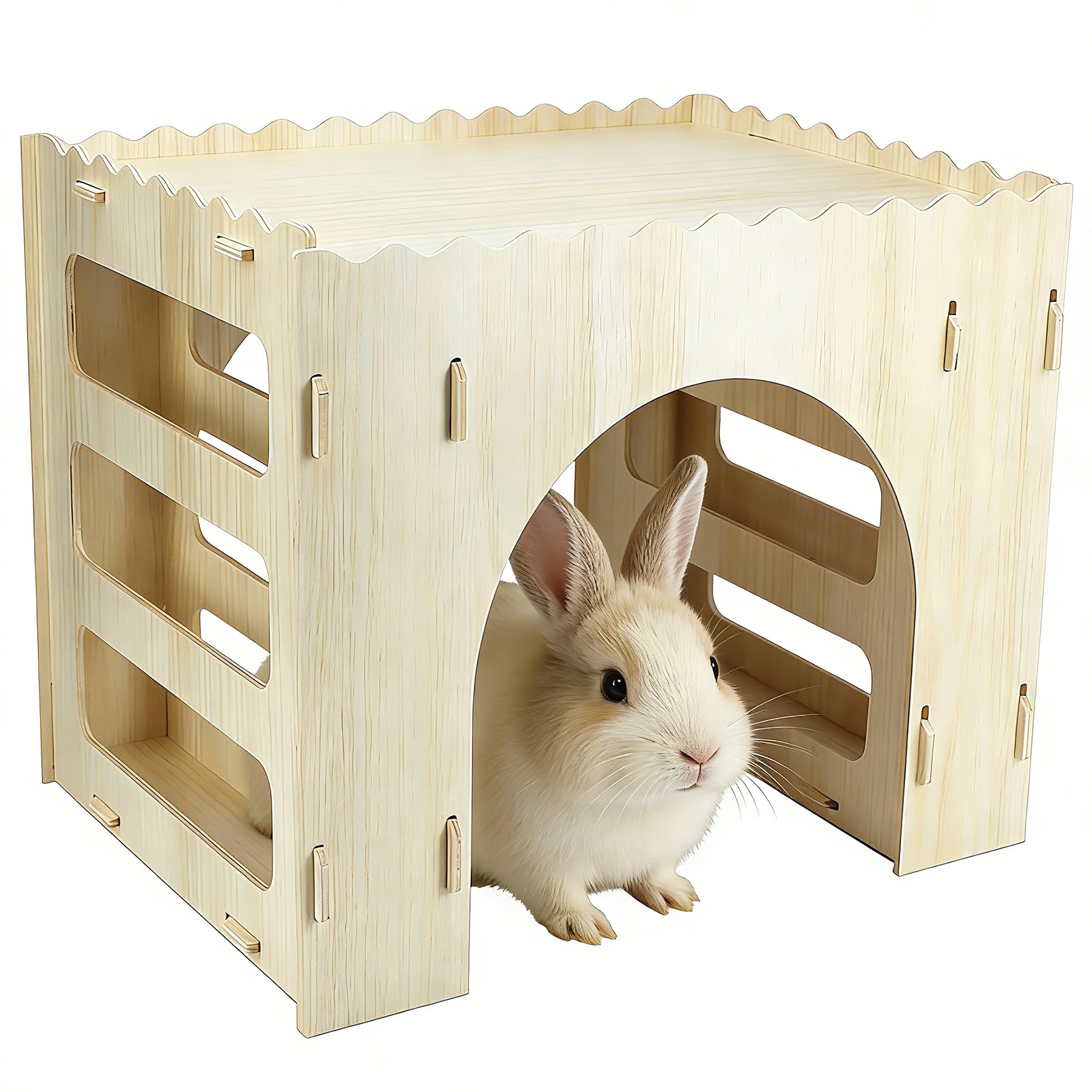 Gad2go Wooden Rabbit House with Hay Feeder Rack 40 x 30 x 30 cm Large Wooden Guinea Pig House Pet Animals Hideout for Rabbits Guinea Pig Chinchilla