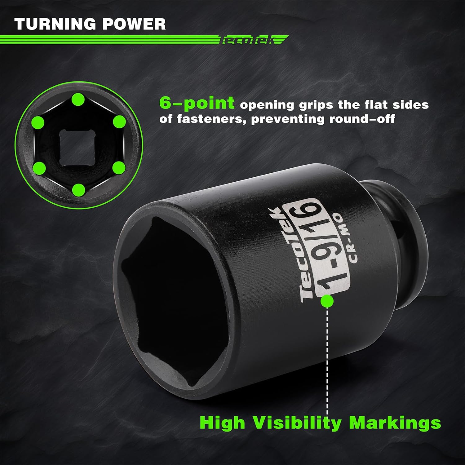 1/2" Drive Deep 6-Point Impact Socket Set, 11-Piece Standard SAE Spindle Axle Nut Impact Socket Set, Cr-Mo, 1-3/8-Inch to 2-Inch Size