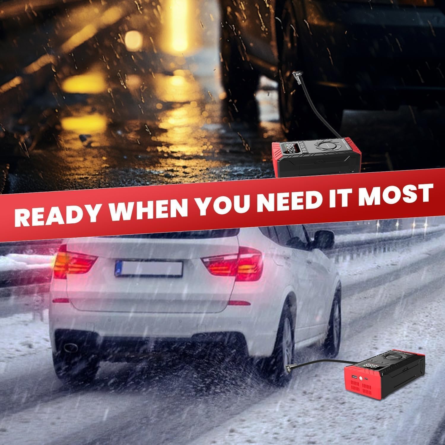 SEAMOUNT 2000A Jump Starter with Air Compressor Combo, Portable Car Battery Booster Pack for 6L Gas / 3L Diesel, 150PSI Tire Inflator, LED Emergency Light, Complete Roadside Kit - Image 8