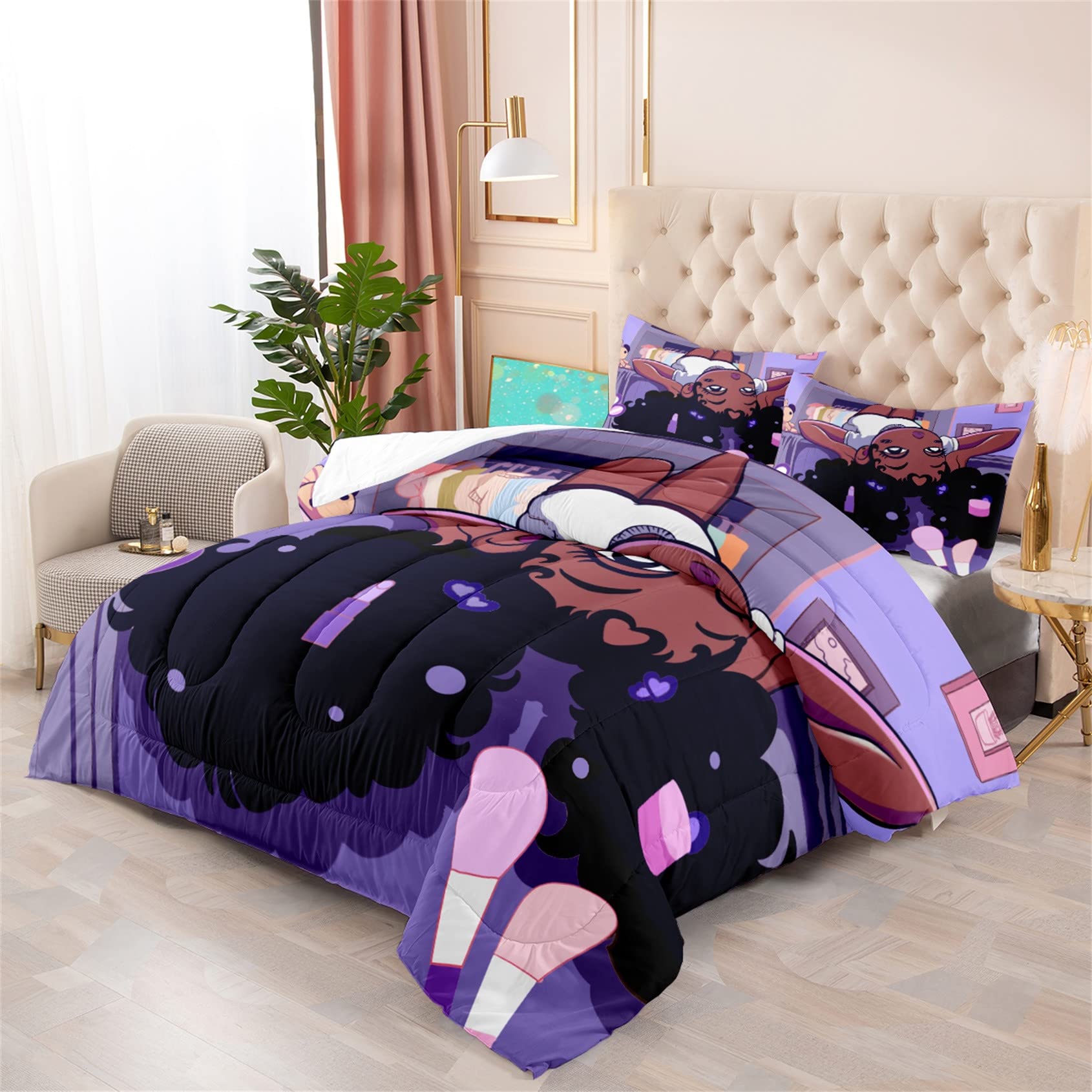 Set Copripiumino Afroamericano Per Ragazze Black Girl Magic - Rosa, Microfibra, Singolo 173x218 Cm Con 1 Federa
