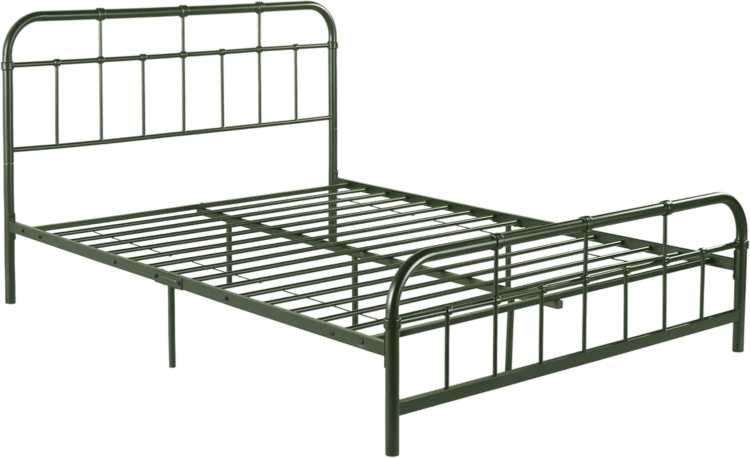 Christopher Knight Home Rando Metal Full Size Bed Frame No Box Spring Needed, Sturdy Full Size Platform Bed Frame with Curved Headboard/Footboard, Iron Bed Support and Slats, Easy Assembly, Green