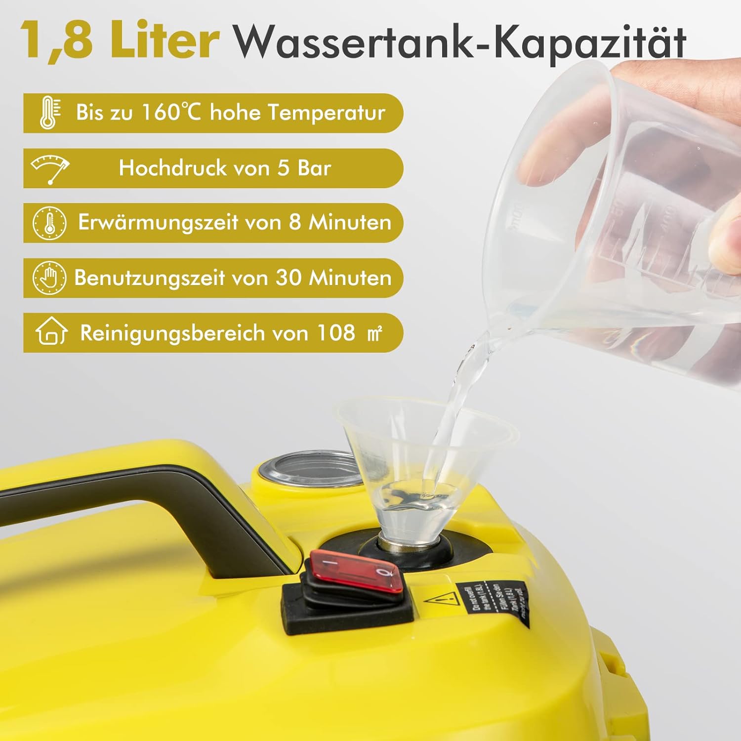 COSTWAY Steam Cleaner water tank and performance metrics