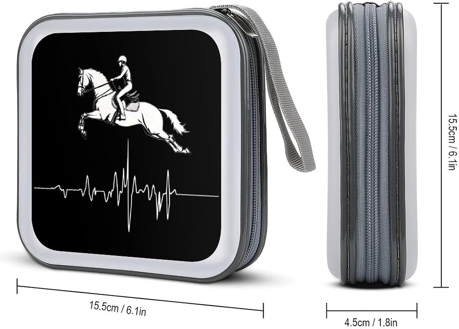 Jumping Horse Equestrian Heart Beat Protective CD Case Storage Rack 40 Capacity DVD Holder Organizer Car Travel