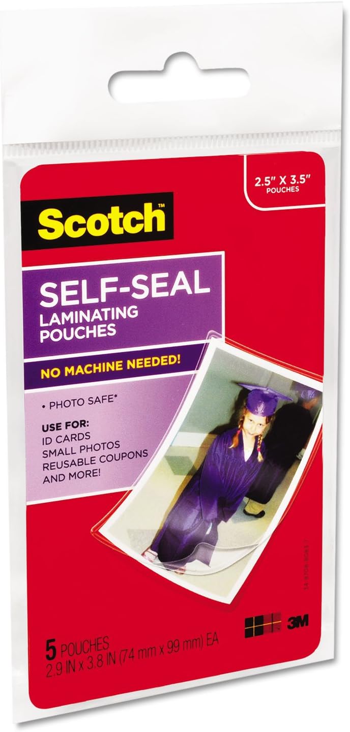 Scotch Self-Seal Laminating Pouch with a photo being inserted