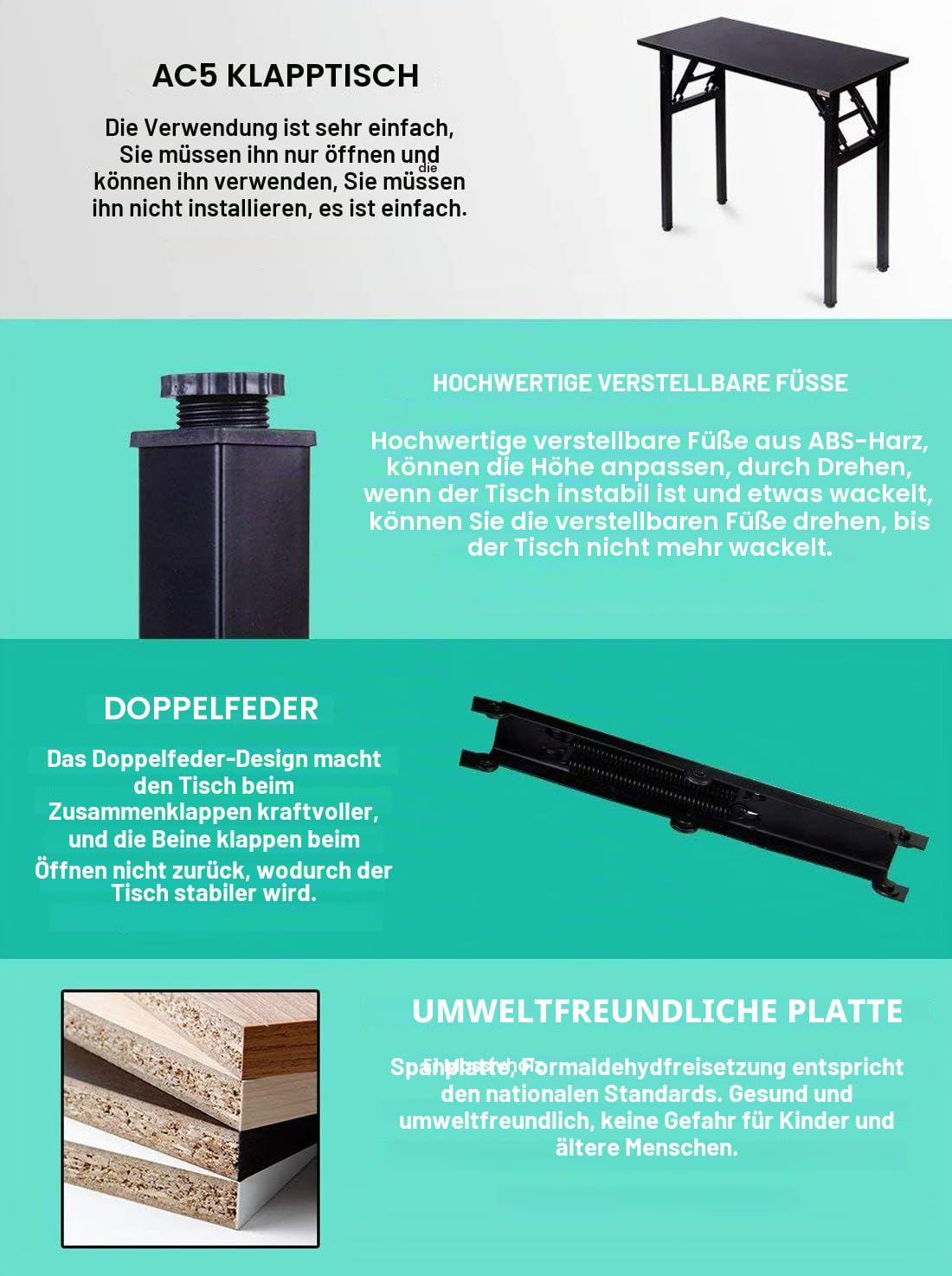 SDHYL Klapptisch, Computertisch, Schreibtisch, Bürotisch, Home-Office-Tisch, Faltbarer Schreibtisch für Home-Office, kleine Räume (Teak/Schwarz, 100_x_60cm)