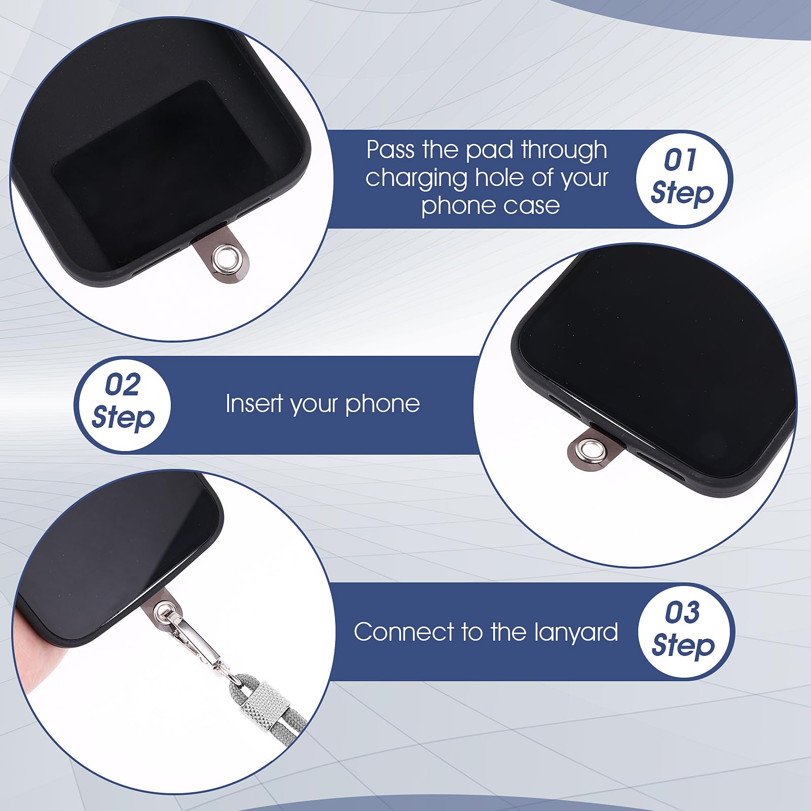cobee Cordini universali per cellulare, regolabili, staccabili, in nylon, a tracolla intorno al collo, con 2 toppe per telefono, compatibili con smartphone, porta carte d'identità, portafogli (grigio