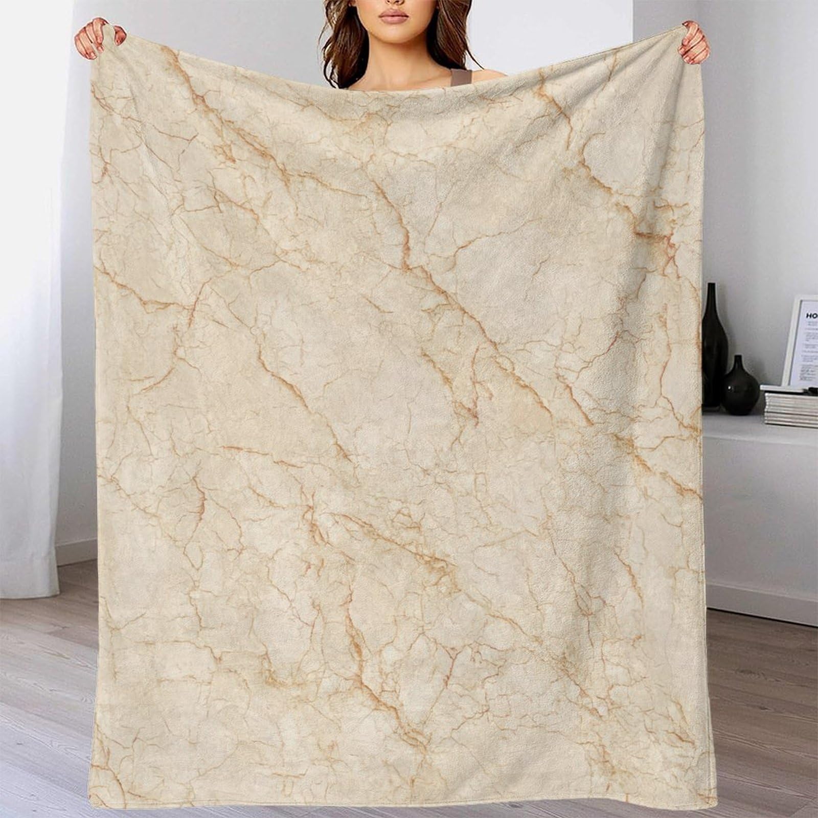 Estampado 3D Marble Texture Manta para Aire Acondicionado Microfibra Ropa de Cama esponjosa Natural Stone Plaid para Verano Suave 80×90inch(200x230cm)