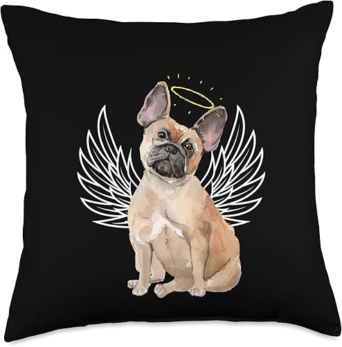 Bonita almohada de ala de ángel y halo de bulldog francés, color marrón y marrón tostado, 18.0 x 18.0in, multicolor