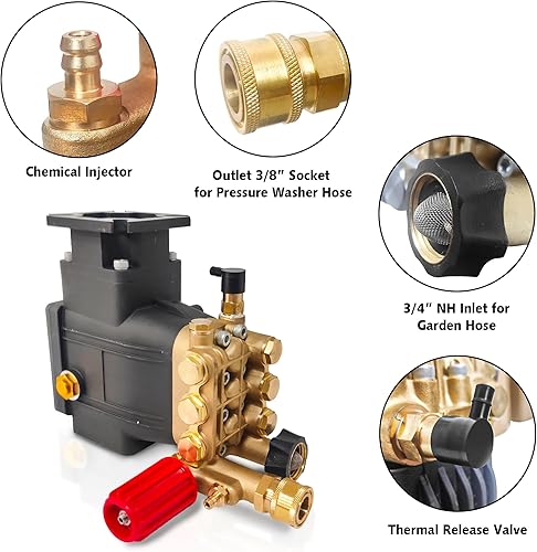 Miniatura 8 de Bomba de repuesto para lavadora eléctrica, eje de 34 pulgadas, bomba de lavado a presión triplex horizontal de 2500-3300 PSI, kit de bombas de
