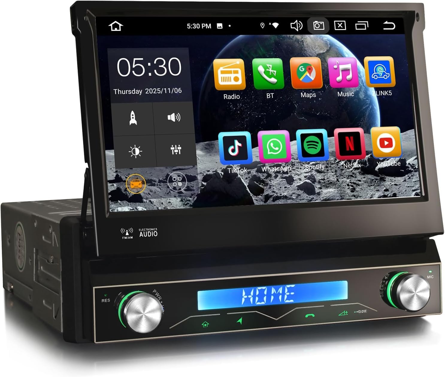Erisin Android 16 4GB+64GB 8-Core Autoradio 1 Din con GPS Navi Motorizzato Schermo, 7 Pollici HD Touchscreen Bluetooth 5.0 Integrato Wireless CarPlay Android Auto DSP OBD2 DVB-T2 DAB+ WiFi USB TPMS