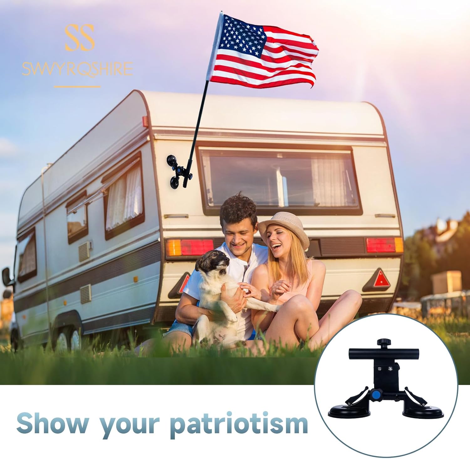 Heavy-Duty Metal Flag Pole Mount Kit for Trucks, SUVs, RVs, Trailers – Angle-Adjustable Suction Cup Holder with 2 Strong Bases, Fits Jeep, Campers, Boats/Yachts